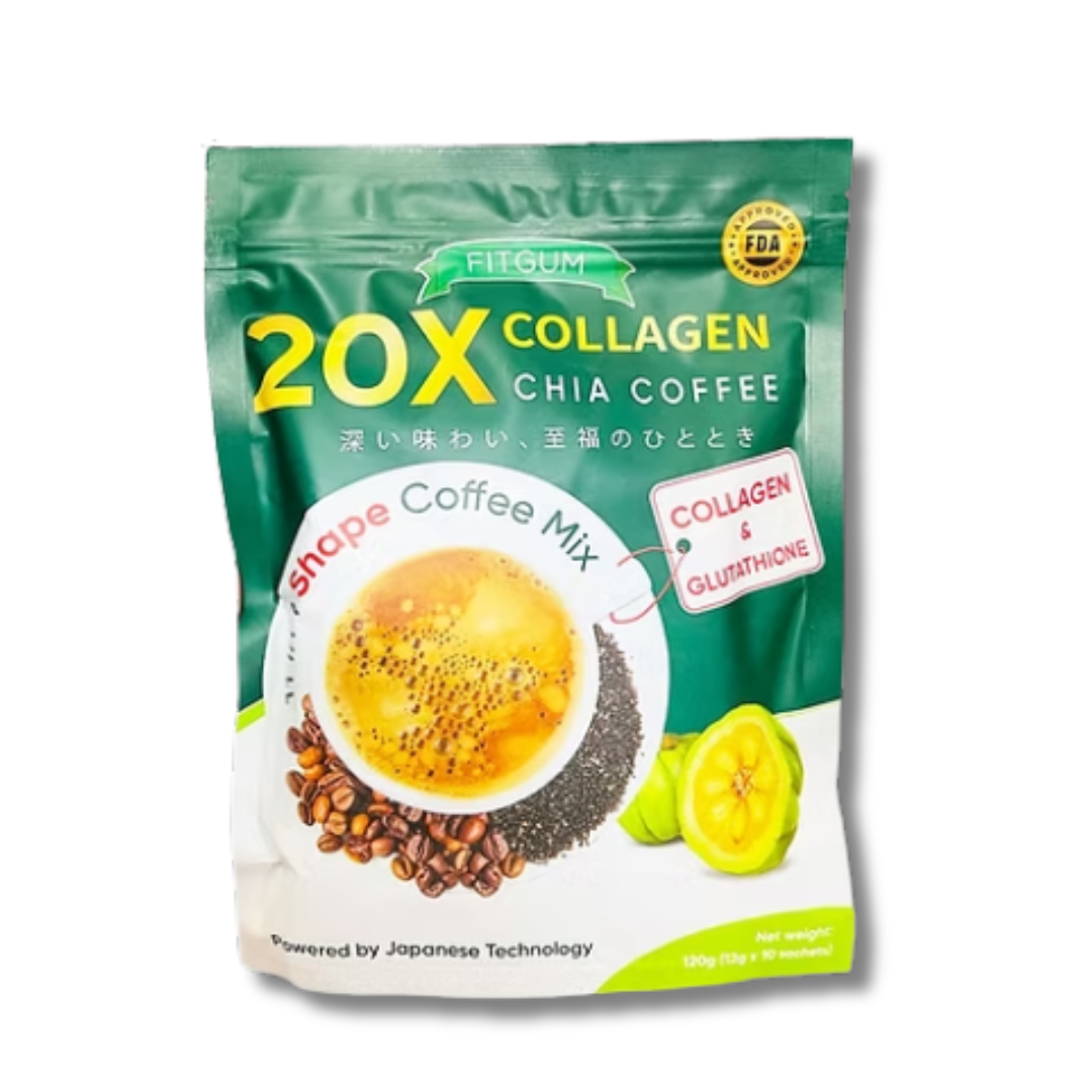 FITGUM 20X Collagen & Glutathione Chia Coffee 120g 10 Sachets FITGUM 20X Collagen & Glutathione Chia Coffee 120g 10 Sachets